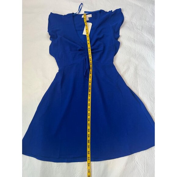 MONTEAU-SHORT SLEEVE RUFFLE DRESS ROYAL BLUE - Picture 9 of 10